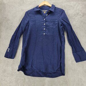 Lilly Pulitzer	Deanna Linen Popover 100% Linen Long Sleeve Navy Women's Size 6